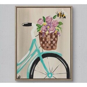 WS original bike & basket hand painted 14X11 canvas abstract modern wall art
